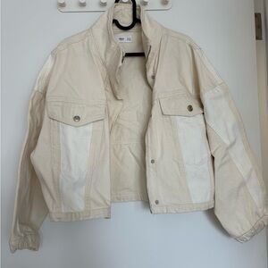 Mango Cropped Cream Two-Tone Utility Jacket